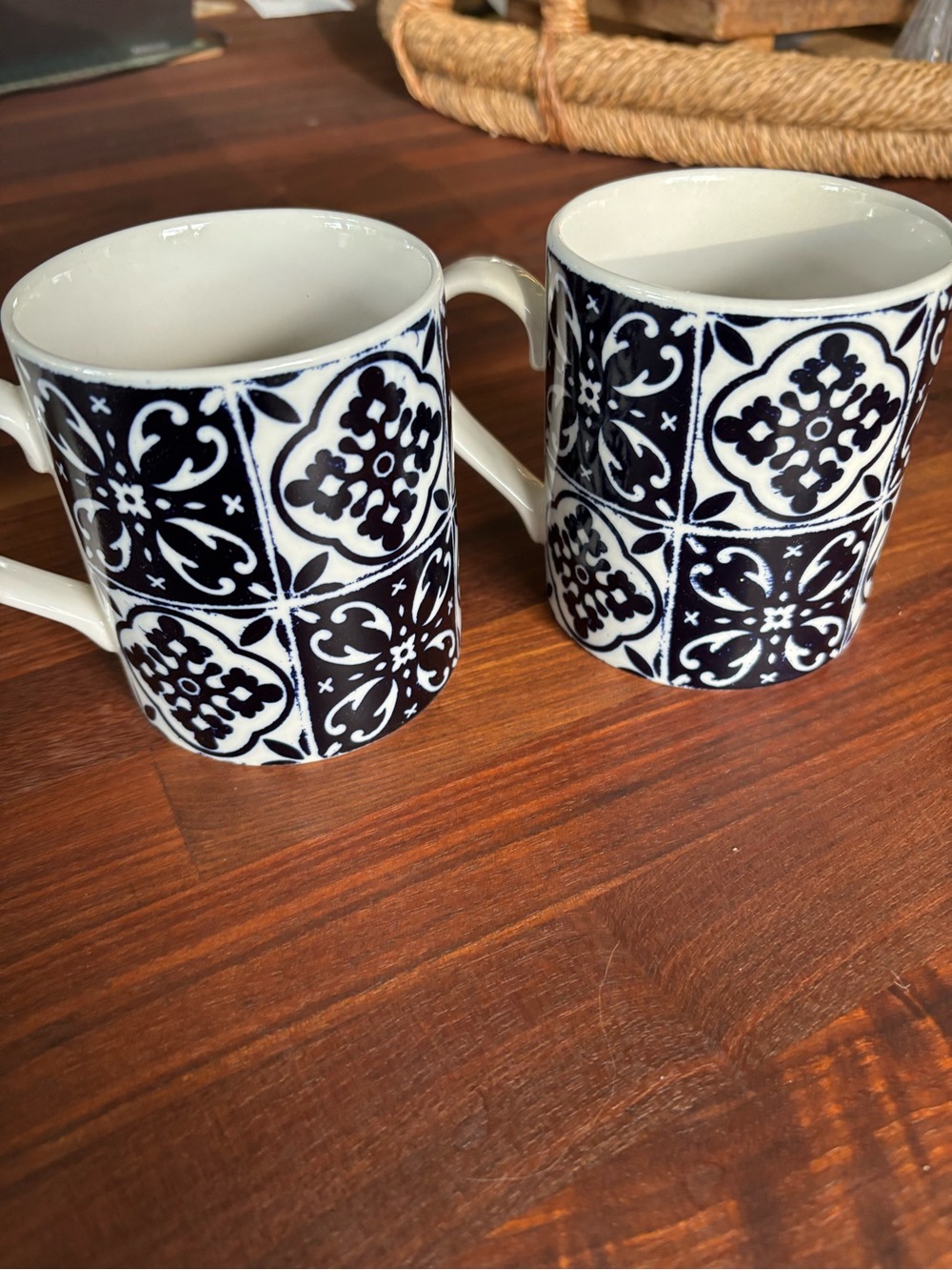 Pier 1 Classic Blue and White Ceramic Mugs - 
Set of 2